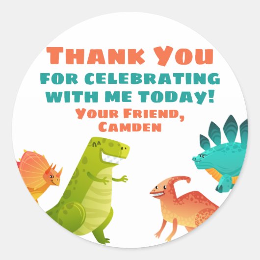 Dinosaur Birthday Party Favor Gift Sticker (Voorkant)