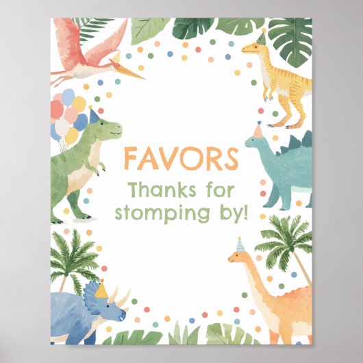 Dinosaur Birthday Party Favors Sign Poster (Voorkant)