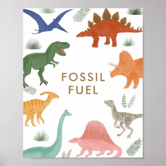 Dinosaur Birthday Party Fossil Fuel Table Sign Poster (Voorkant)
