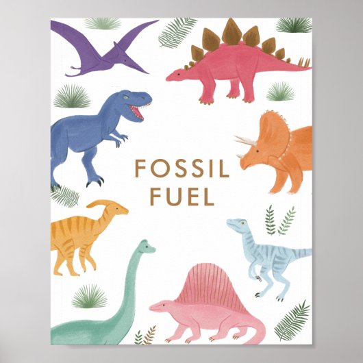 Dinosaur Birthday Party Fossil Fuel Table Sign Poster (Voorkant)
