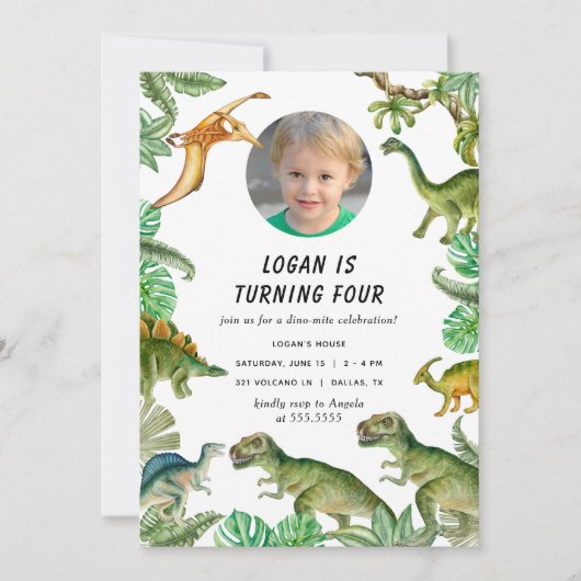 Dinosaur Birthday Party Foto Kaart (Voorkant)
