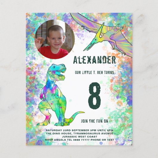 Dinosaur Birthday Party Foto Modern Budget Flyer (Voorkant)