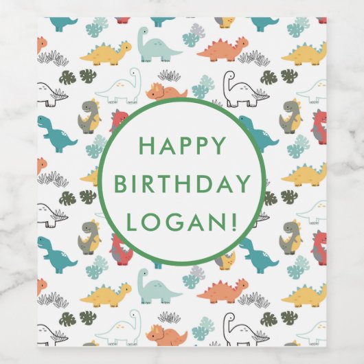 Dinosaur Birthday Party Foto Wijn Etiket (Enkel label)