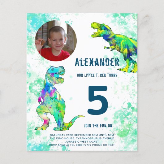 Dinosaur Birthday Party fotobudget Flyer (Voorkant)