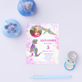 Dinosaur Birthday party Fotoroze budget Flyer (Enkel)