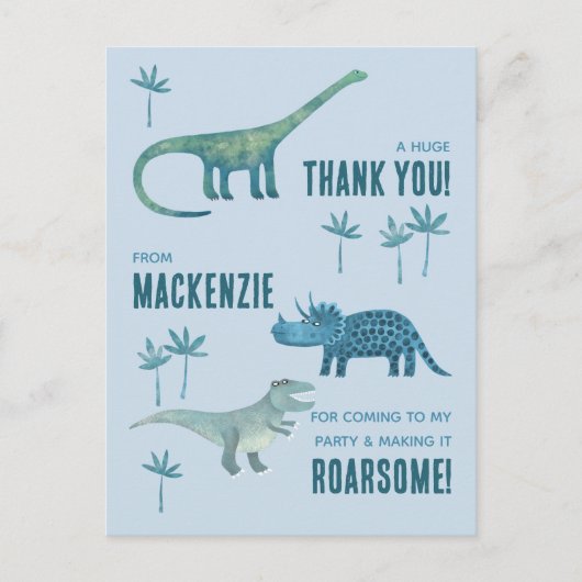 Dinosaur Birthday Party Hartelijk dank Briefkaart (Voorkant)