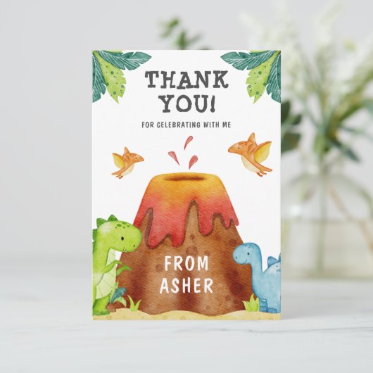 Dinosaur Birthday Party Hartelijk dank Kaart (Staand voorkant)