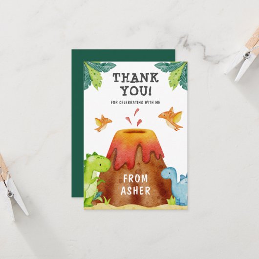 Dinosaur Birthday Party Hartelijk dank Kaart (Voorkant / Achterkant in situ)