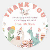 Dinosaur Birthday Party Hartelijk dank Ronde Sticker (Voorkant)