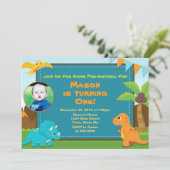 Dinosaur Birthday Party Invitation 1st Birthday Kaart (Staand voorkant)