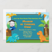Dinosaur Birthday Party Invitation 1st Birthday Kaart (Voorkant / Achterkant)