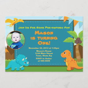 Dinosaur Birthday Party Invitation 1st Birthday Kaart