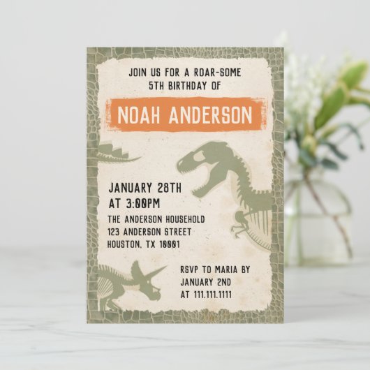 Dinosaur Birthday Party Invitation Card Kaart (Staand voorkant)