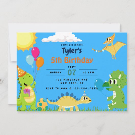 Dinosaur Birthday Party Invitation Kaart (Voorkant)