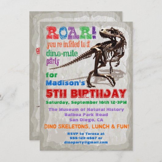 Dinosaur Birthday Party Invitation Kaart (Voorkant / Achterkant)