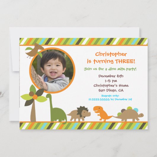 Dinosaur Birthday Party Invitation Kaart (Voorkant)