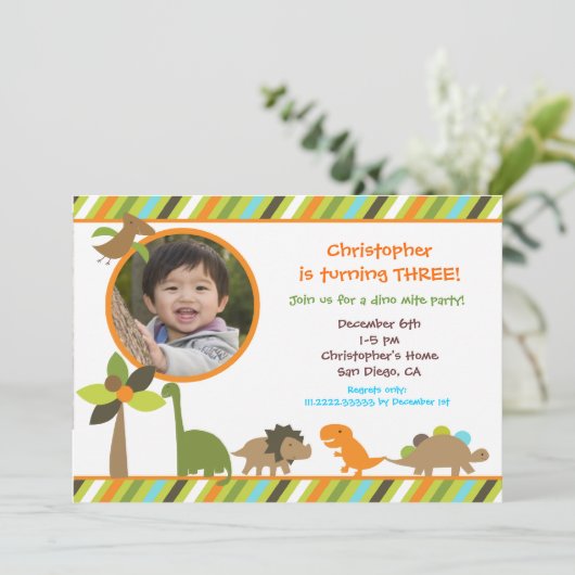 Dinosaur Birthday Party Invitation Kaart (Staand voorkant)