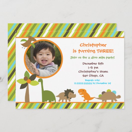 Dinosaur Birthday Party Invitation Kaart (Voorkant / Achterkant)