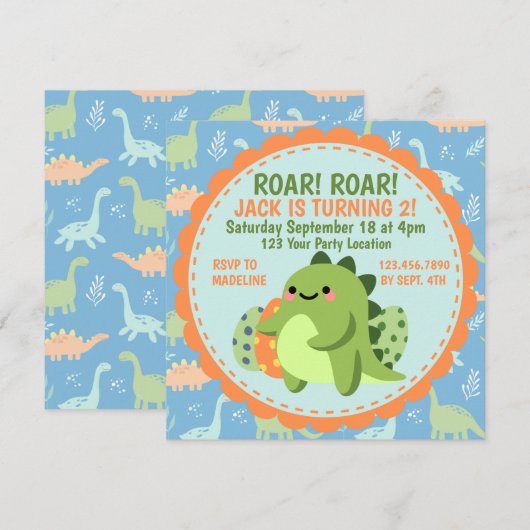 Dinosaur Birthday Party Invitation Kaart (Voorkant / Achterkant)
