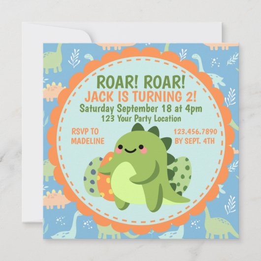 Dinosaur Birthday Party Invitation Kaart (Voorkant)