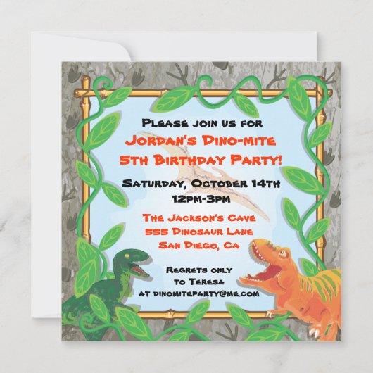 Dinosaur Birthday Party Invitation Kaart (Voorkant)