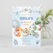 Dinosaur Birthday Party Invitation Kaart (Staand voorkant)