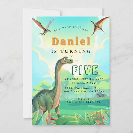 Dinosaur Birthday Party Invitation Kaart (Voorkant)