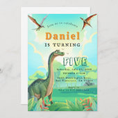 Dinosaur Birthday Party Invitation Kaart (Voorkant / Achterkant)