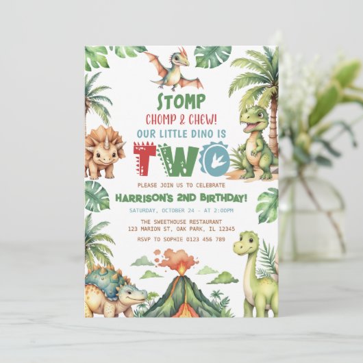 Dinosaur Birthday Party Invitation Kaart (Staand voorkant)