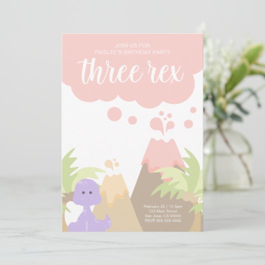 Dinosaur Birthday Party Invitation Kaart (Staand voorkant)