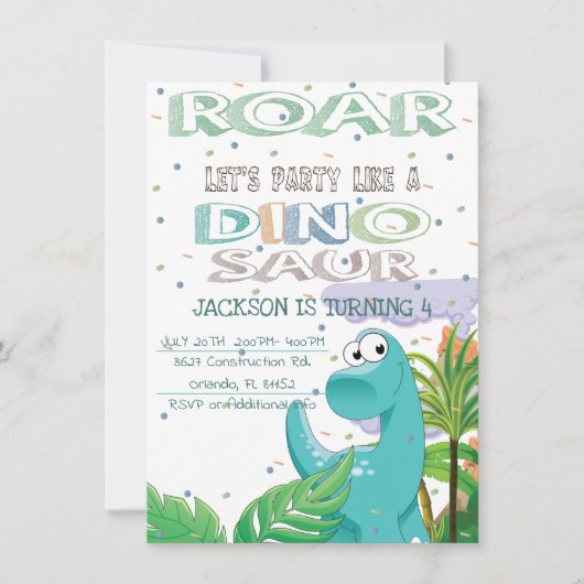 Dinosaur Birthday Party Invitation Kaart (Voorkant)