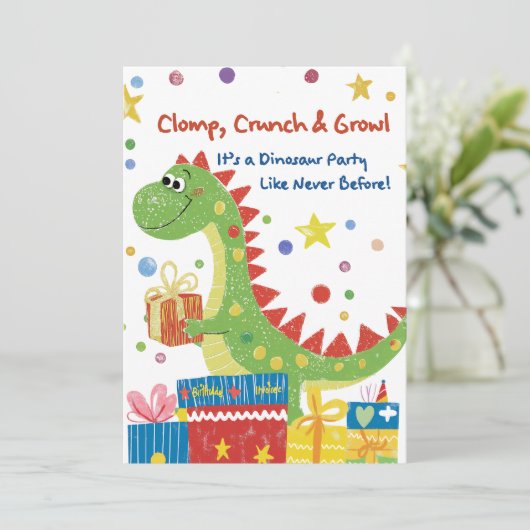 Dinosaur Birthday Party Invitation Kaart (Staand voorkant)