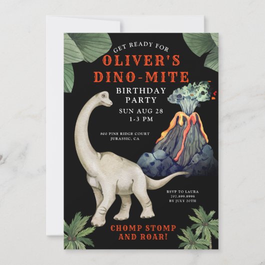 Dinosaur Birthday Party Invitation Kaart (Voorkant)