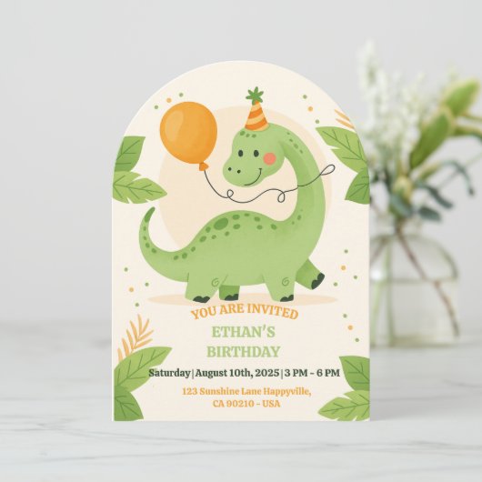 Dinosaur Birthday Party Invitation  Kaart (Staand voorkant)