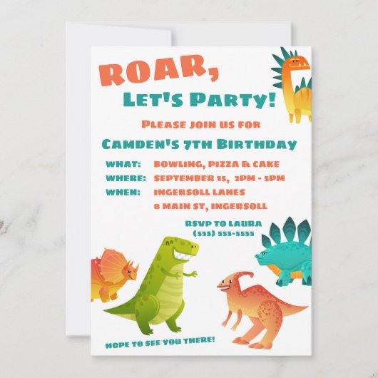 Dinosaur Birthday Party Invitation Kaart (Voorkant)