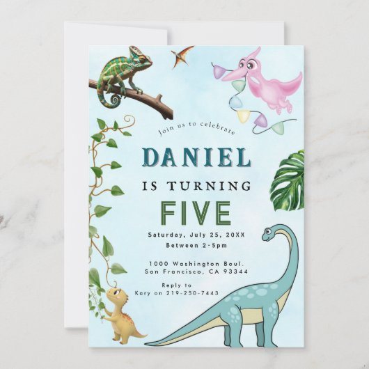 Dinosaur Birthday Party Invitation Kaart (Voorkant)