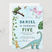 Dinosaur Birthday Party Invitation Kaart (Voorkant / Achterkant)