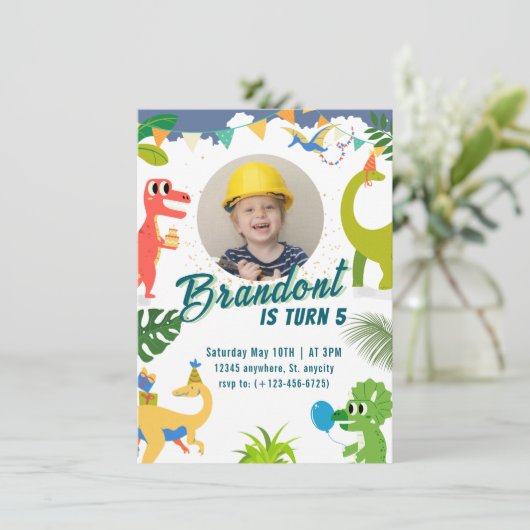 Dinosaur Birthday Party Invitation Kaart (Staand voorkant)