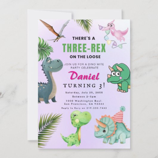 Dinosaur Birthday Party Invitation Kaart (Voorkant)