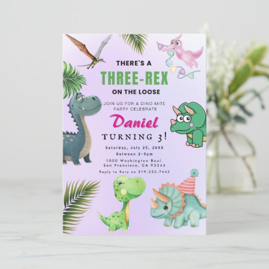 Dinosaur Birthday Party Invitation Kaart (Staand voorkant)