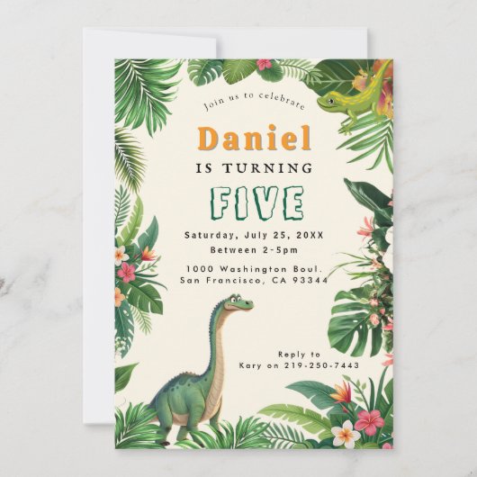 Dinosaur Birthday Party Invitation Kaart (Voorkant)