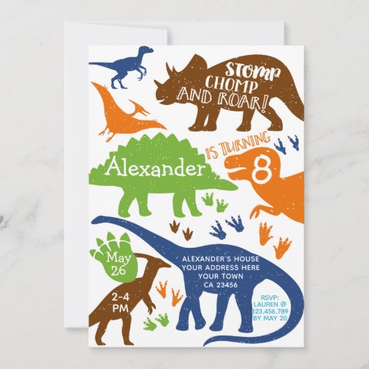 Dinosaur Birthday Party Invitation Kaart (Voorkant)