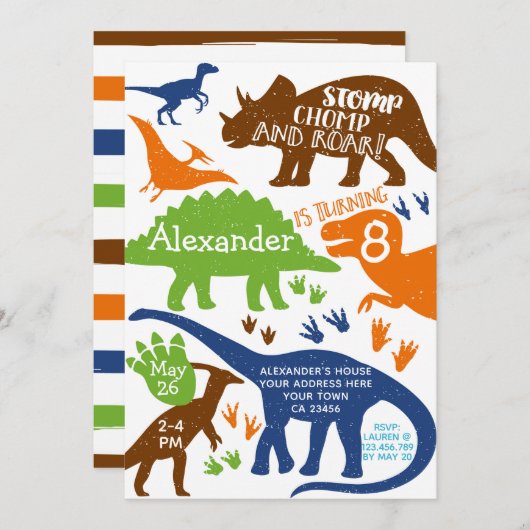 Dinosaur Birthday Party Invitation Kaart (Voorkant / Achterkant)