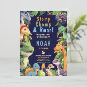 Dinosaur Birthday Party Invitation Kaart (Staand voorkant)