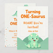 Dinosaur Birthday Party Invitation Kaart (Voorkant / Achterkant)