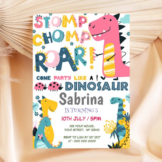 Dinosaur Birthday Party Invitation Kaart
