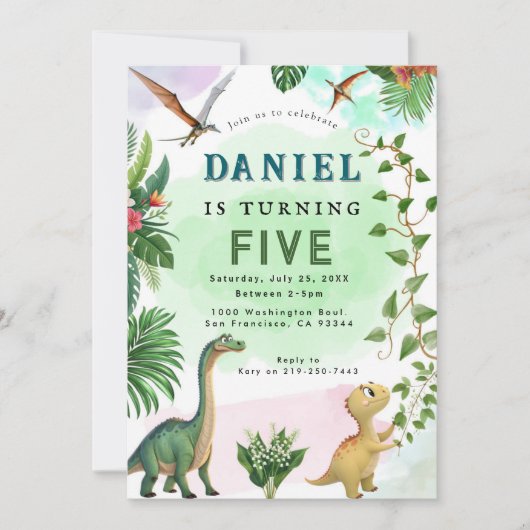 Dinosaur Birthday Party Invitation Kaart (Voorkant)