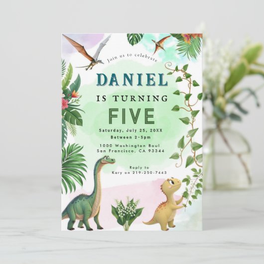 Dinosaur Birthday Party Invitation Kaart (Staand voorkant)