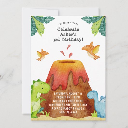 Dinosaur Birthday Party Invitation Kaart (Voorkant)
