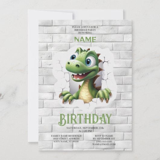 Dinosaur Birthday Party Invitation Kaart (Voorkant)